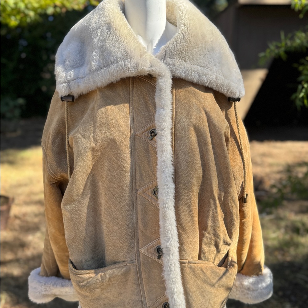 Vintage Marvin Richards Tan Suede Coat w/Cream Shearling